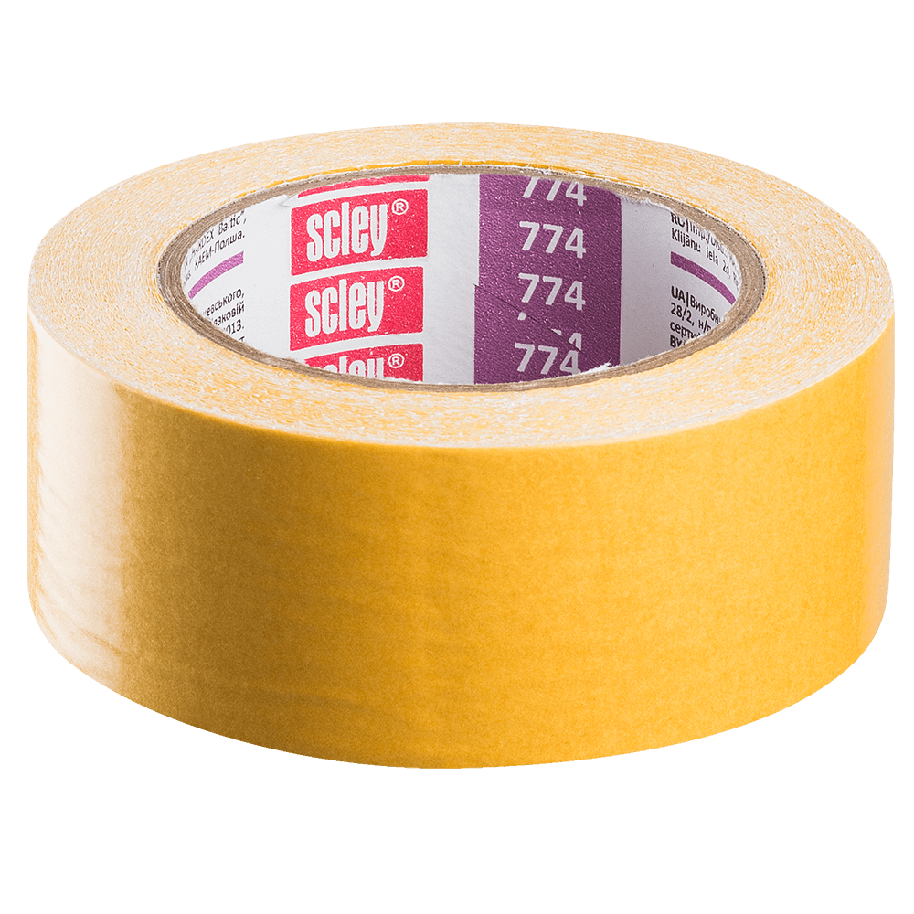 Banda dublu adeziva, Scley, galben, 50 mm x 25 m