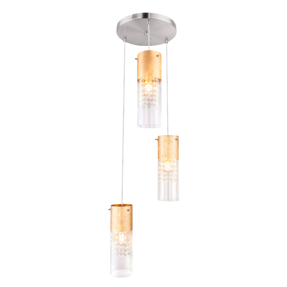 Pendul Globo WEMMO 15908-3G, 3 x E27, 60 W, H 120 cm x D 30 cm, nichel + auriu