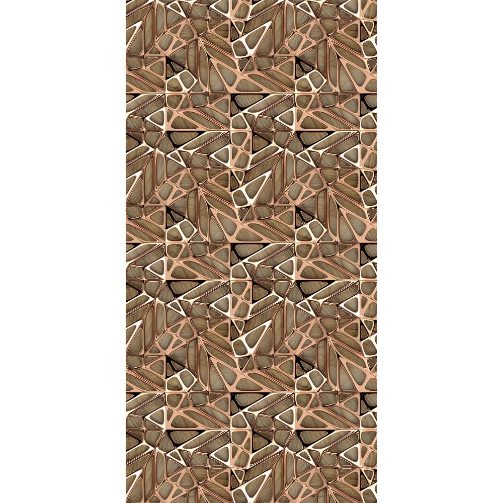 Covor modern Kitchen Wood, poliester, model geometric maro-bronz, 70 x 140 cm