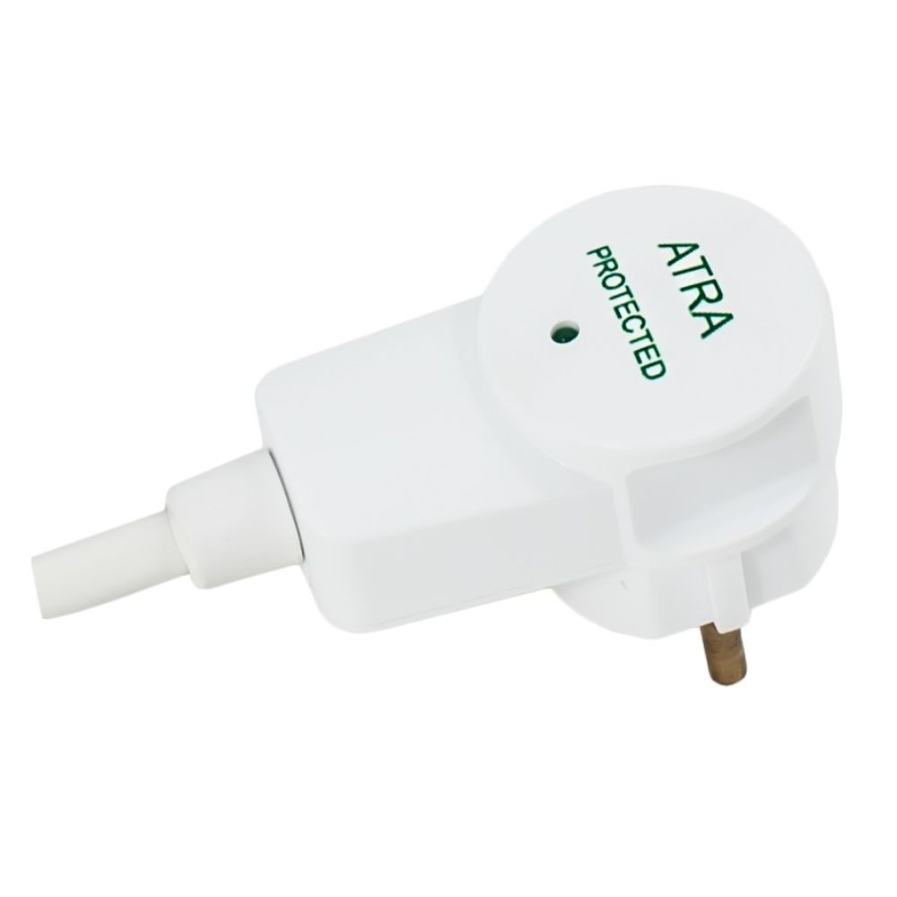 Stecher cu protectie suprasarcina si protectie la supratensiune, Atra, alb, IP20, iesire laterala, 220V