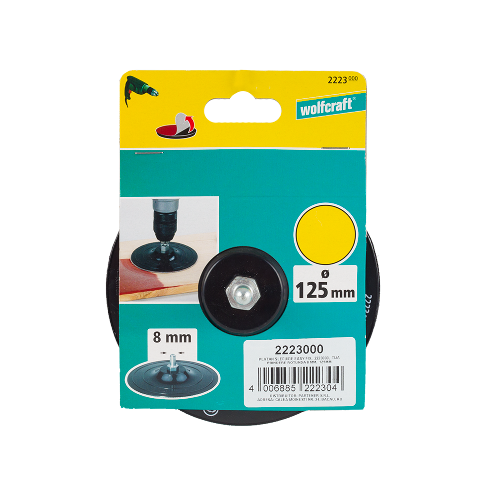 Platan de slefuire Wolfcraft, cu tija prindere 8 mm, D 125 mm
