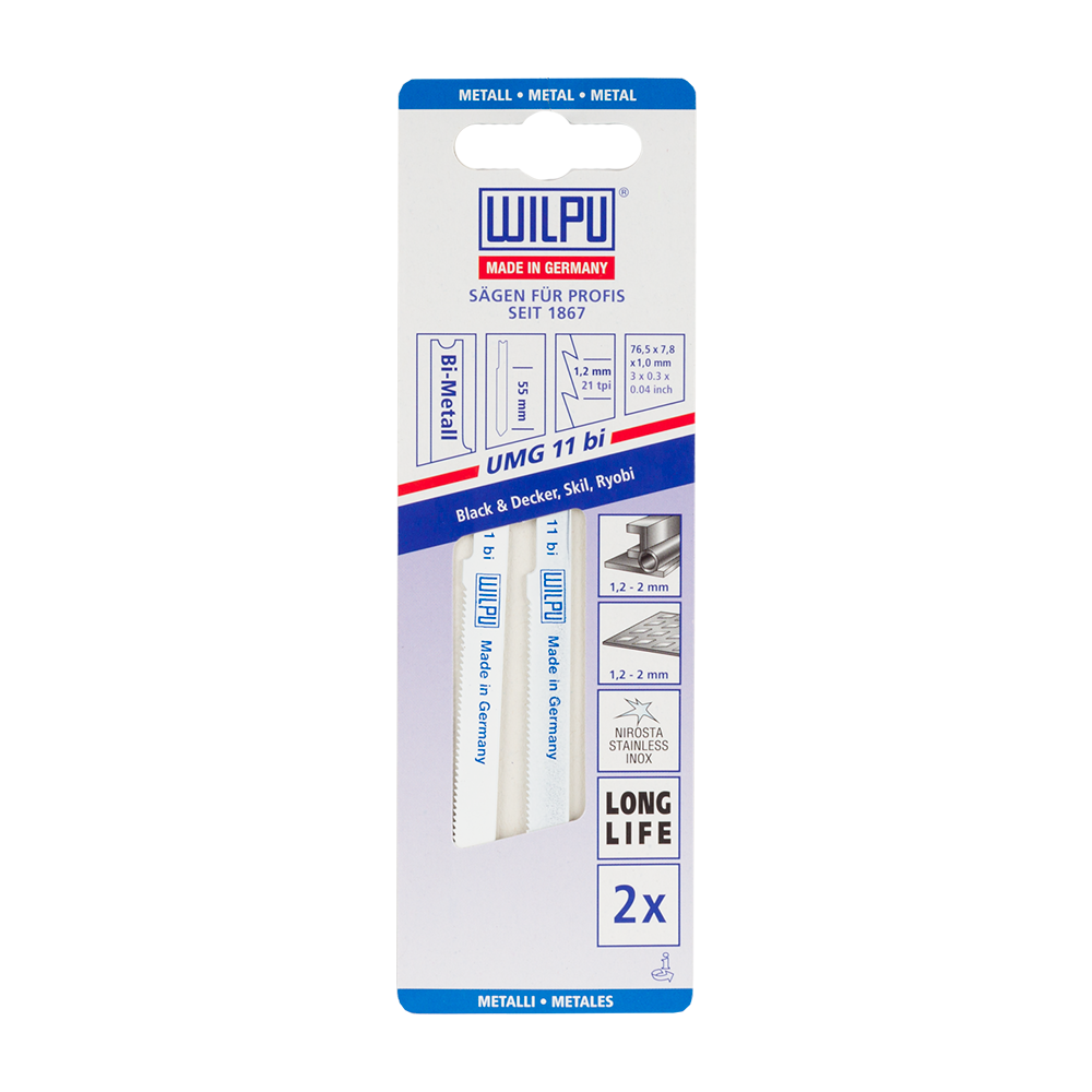 Set 2 panze Wilpu, bi-metal pentru fierastrau, UMG11BI, 76,5 x 7,8 x 1,0 mm
