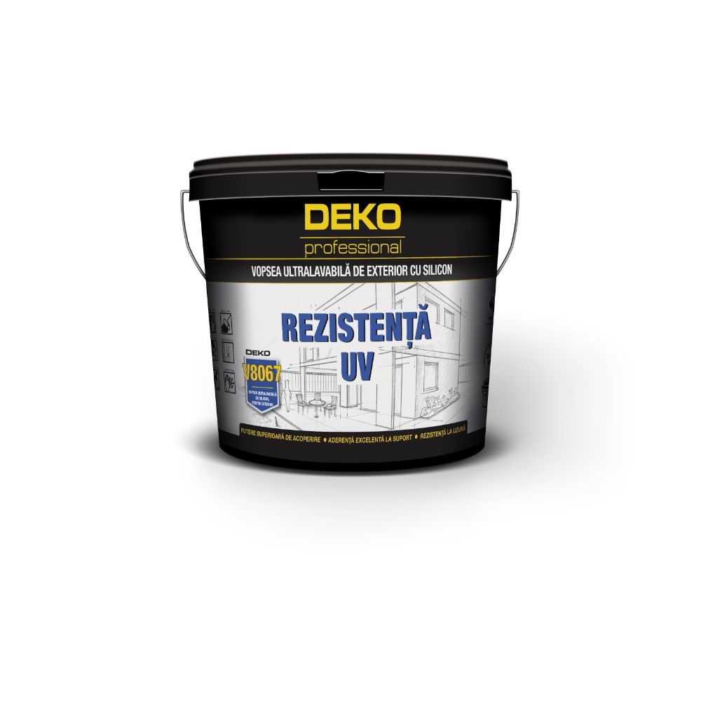 Vopsea lavabila exterior Deko V8067, alb, cu silicon, 2.5 l