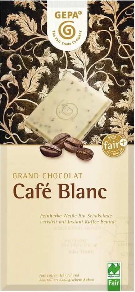 Ciocolata alba cu cafea Cafe Blanc, bio 100g Gepa