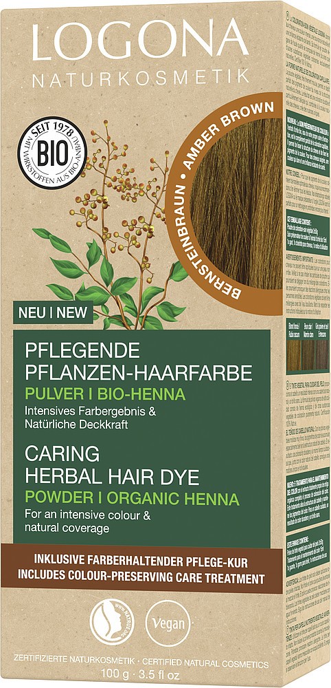 Vopsea de par bio pe baza de plante, maro chihlimbar 100g Logona