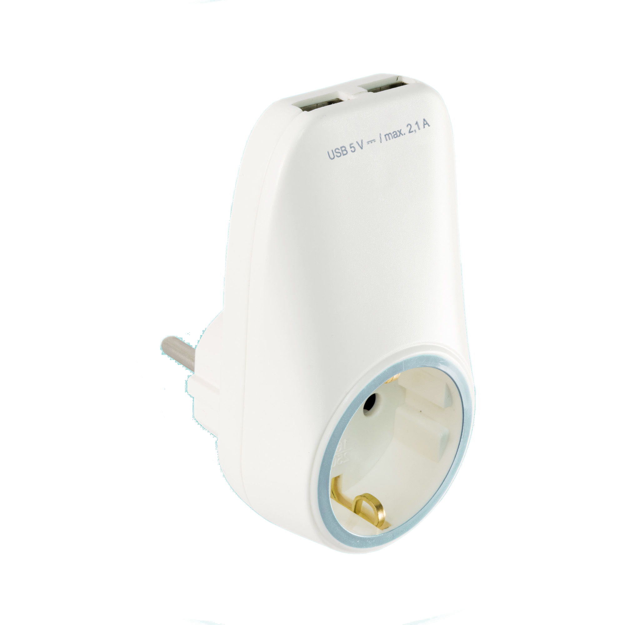 Incarcator USB cu priza de retea, 2 x soclu incarcare USB, 1 priza, 2,1 A, protectie copii, alb