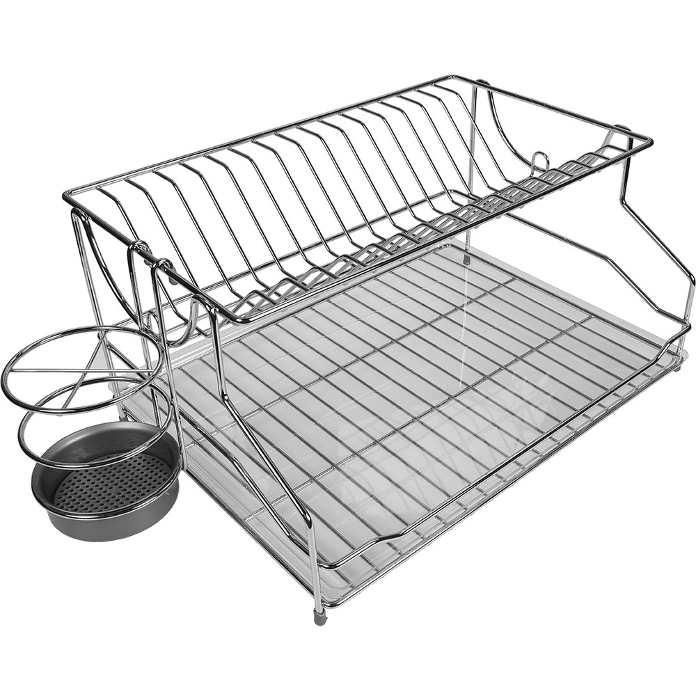 Suport farfurii, cu suport tacamuri, fier cromat, 54 x 32 x 21 cm, 2 etaje