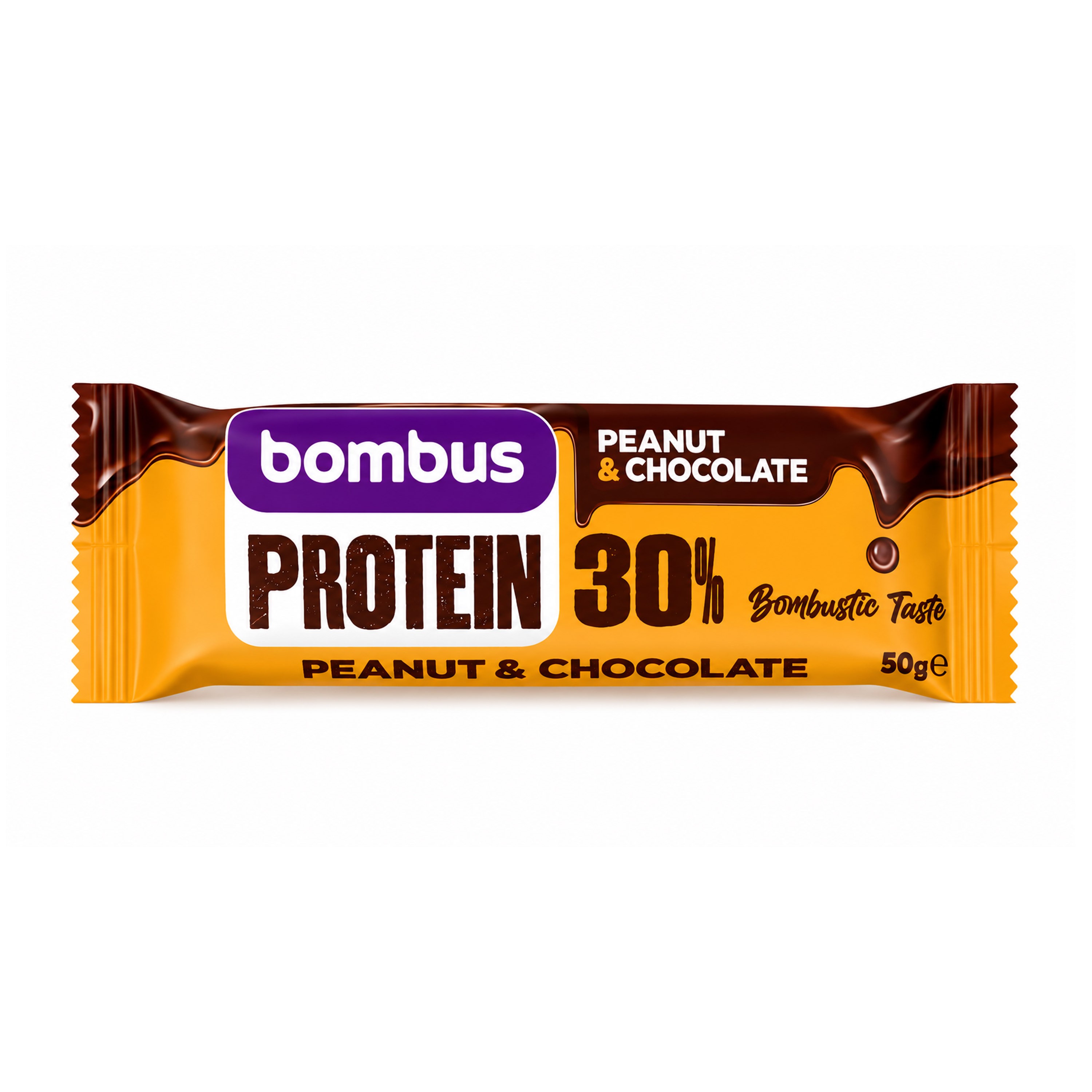 Baton proteic cu arahide si ciocolata, 30% proteine, 50g Bombus