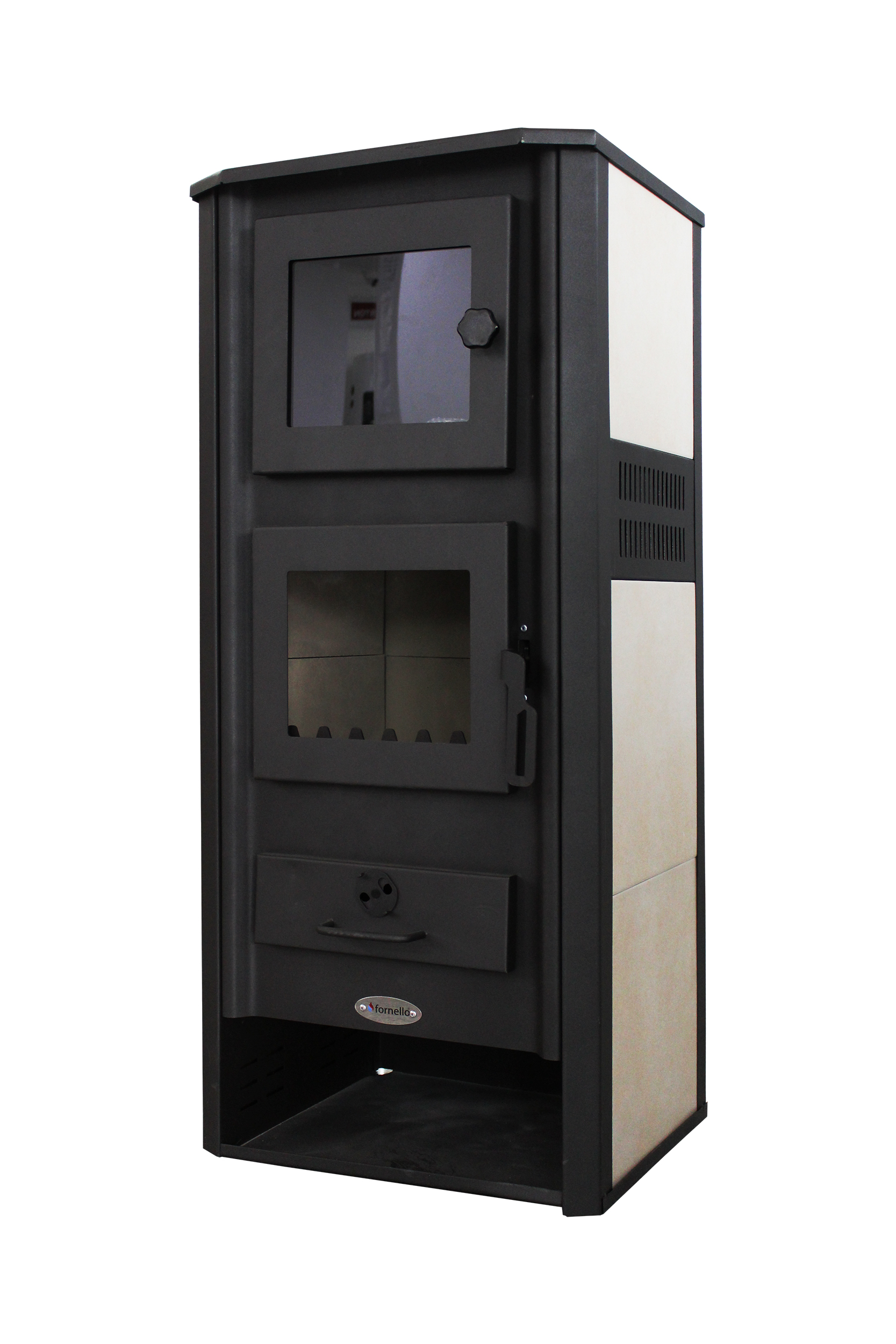 Semineu ( SOBA ) pe lemne brichete si carbuni Fornello Ambasador  LM RN 12 kw 49x46x1160 cm