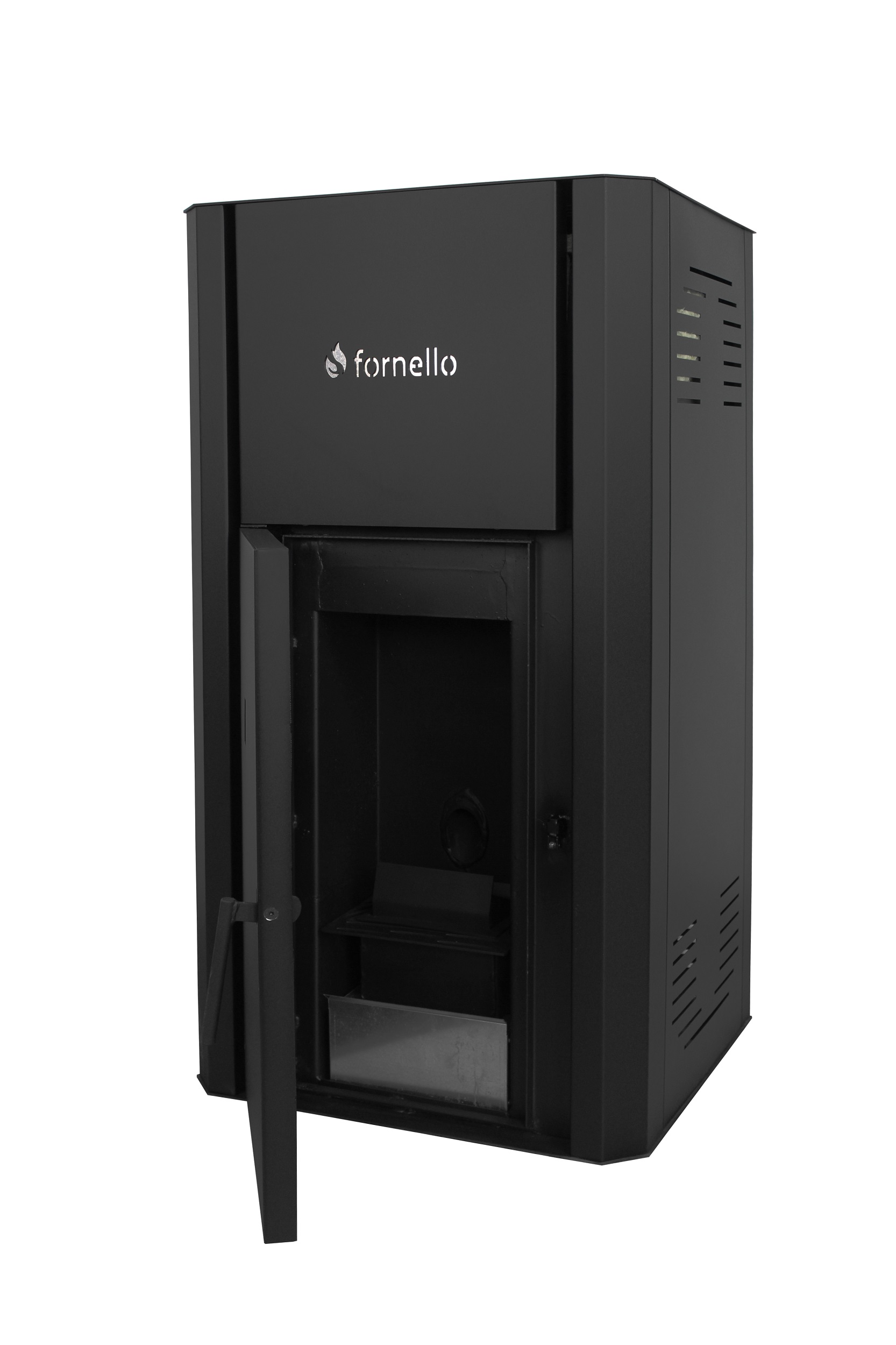 Centrala pe peleti Fornello Primo Pellet Black 30 kw complet echipata cu pompa de circulatie vas expansiune supapa de siguranta  buncar de  peleti 30 kg automatizare culoare  negru pana la 200 mp