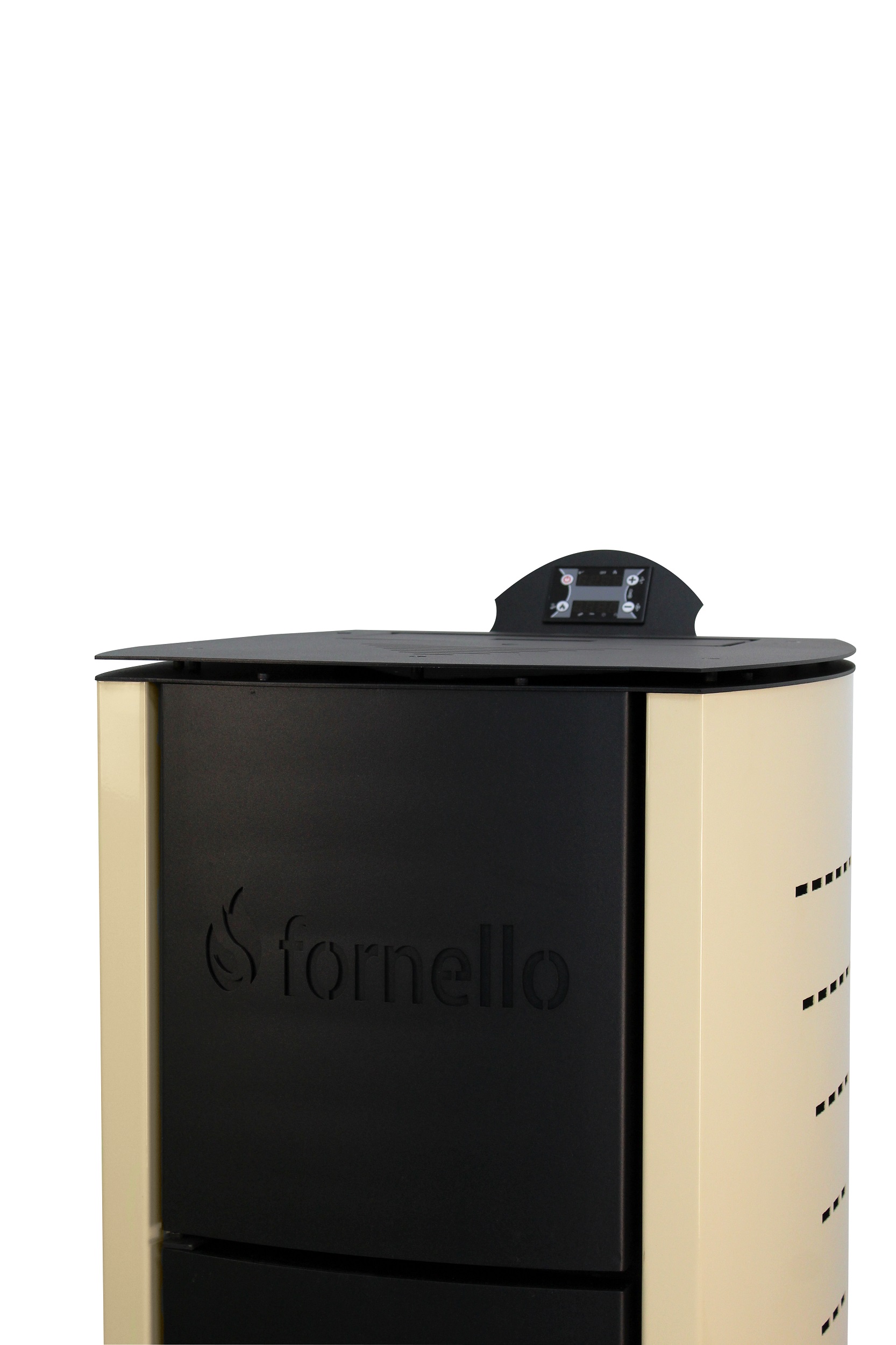 Pachet Termosemineu pe peleti Fornello Royal Ivory 18 kW complet echipat cu pompa vas expansiune automatizare culoare crem kit evacuare 2.5 ml Termostat Radio Comanda Salus 091FLRFV2 si Aspirator Cenusa