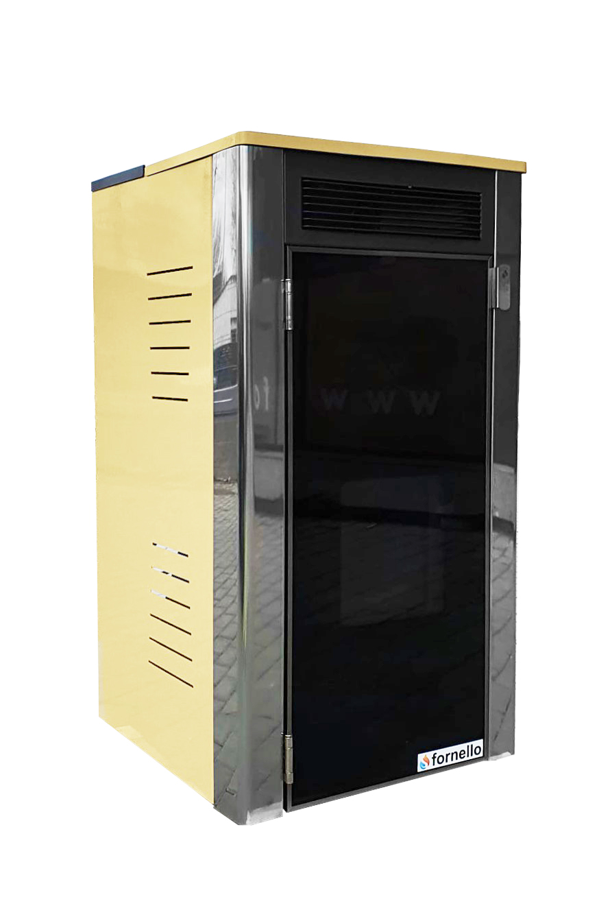 Pachet Termoșemineu Fornello Primo Truva 25 kW Ivory pompa de circulatie vas de expansiune supape de siguranta curatare mecanica creuzet Calorifere Boiler 100 l kit evacuare 3.5 ml Termostat Salus 091FLRFV2 Aspirator Cenusa si fitinguri