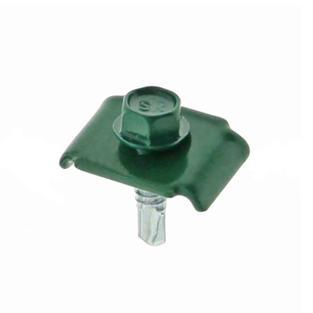 Clema fixare gard cu surub autoforant, cap hexagonal, verde, RAL 6005, 6.3 mm, 20 x 30 mm, set 10 bucati