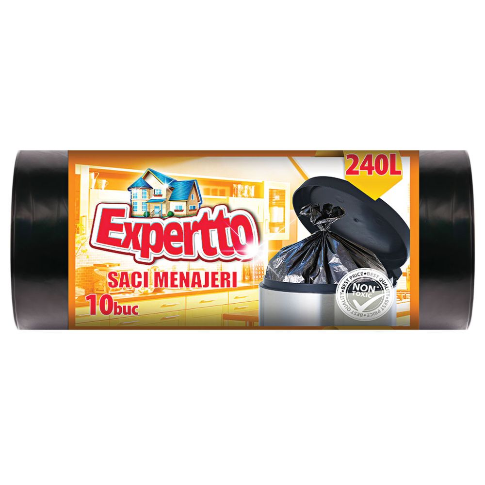 Sac menajer Expertto, LDPE, 240 l, negru, 10 buc