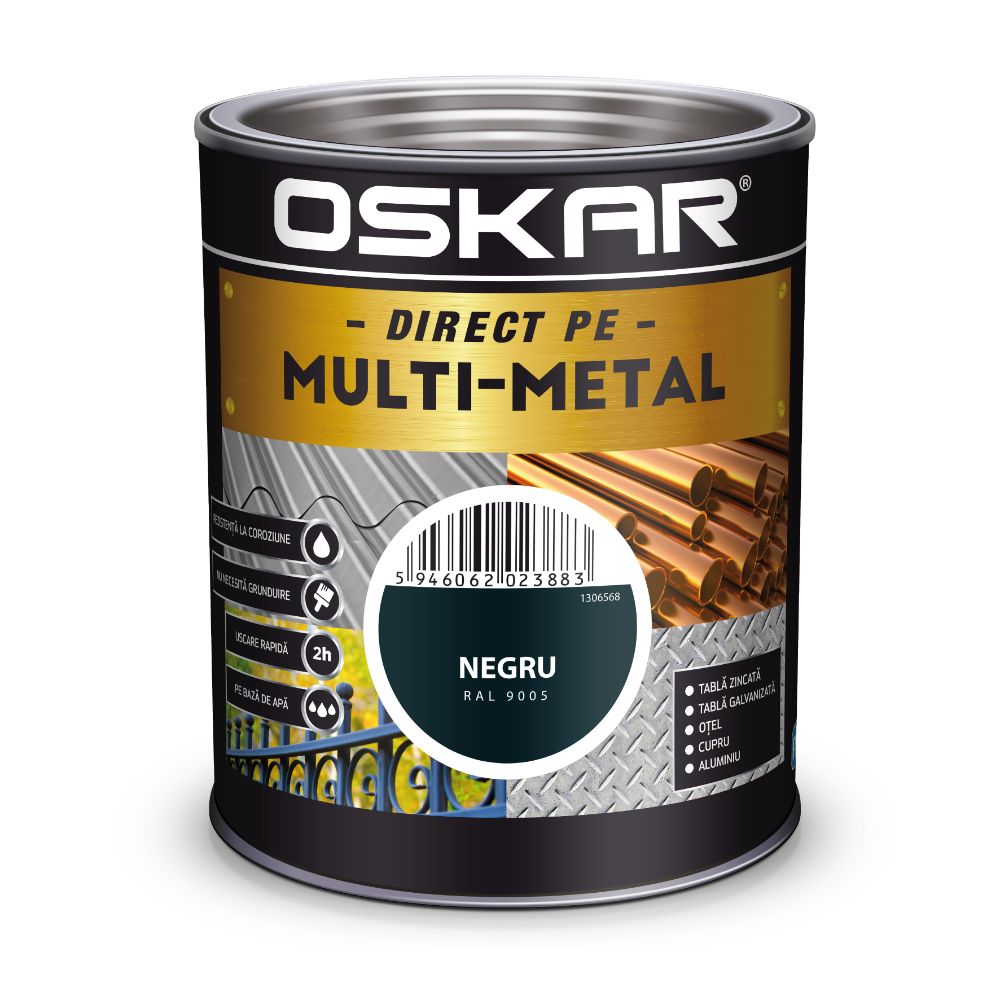 Vopsea email Oskar Direct pe Multimetal, exterior, pe baza de apa, negru RAL 9005 , 0.75 l