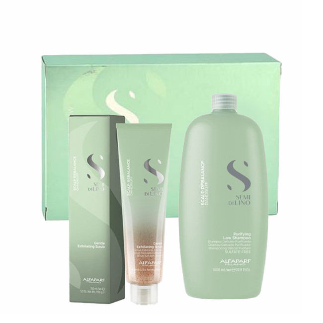 Set anti-matreata Alfaparf Milano Scalp Rebalance Sampon Purifying 1000 ml + Exfoliant 150 ml (Gramaj: 1000 ml + 150 ml)