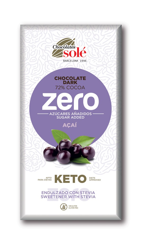 Ciocolata neagra 72% cacao cu acai, indulcita cu stevie, 100g Chocolates Sole