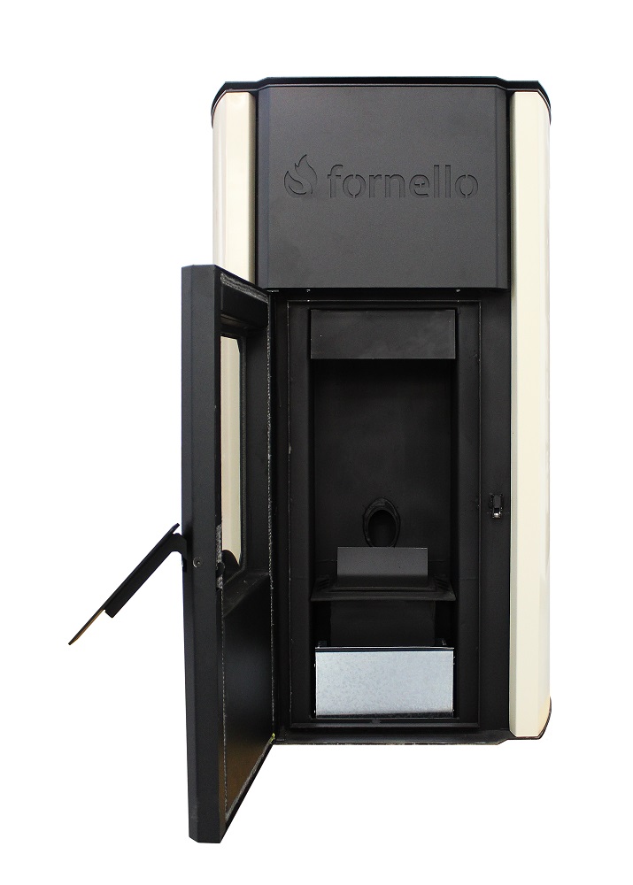 Pachet Termosemineu peleti Fornello Royal Ivory 25 kw complet echipat pompa circulatie teava hidronix vas expansiune automatizare kit evacuare 3.5 ml Boiler Termoelectric Fornello 100 l Termostat Salus 091FLRFV2 Aspirator Calorifere si kit