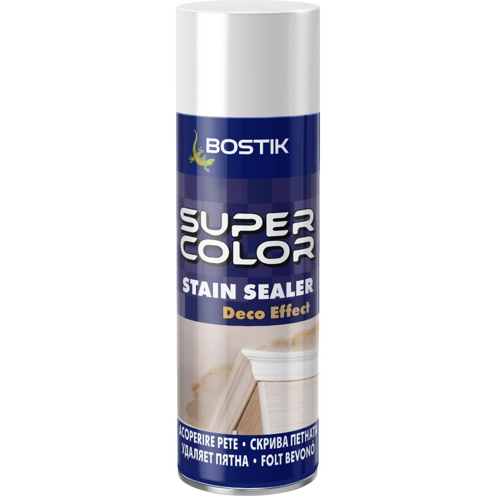 Vopsea spray acoperire pete pereti, Bostik Super Color, alb, interior, 400 ml