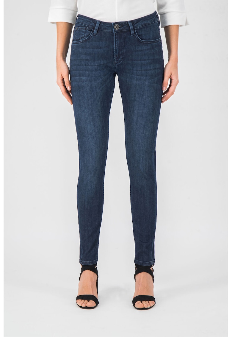 Blugi slim fit cu aspect decolorat - Albastru inchis