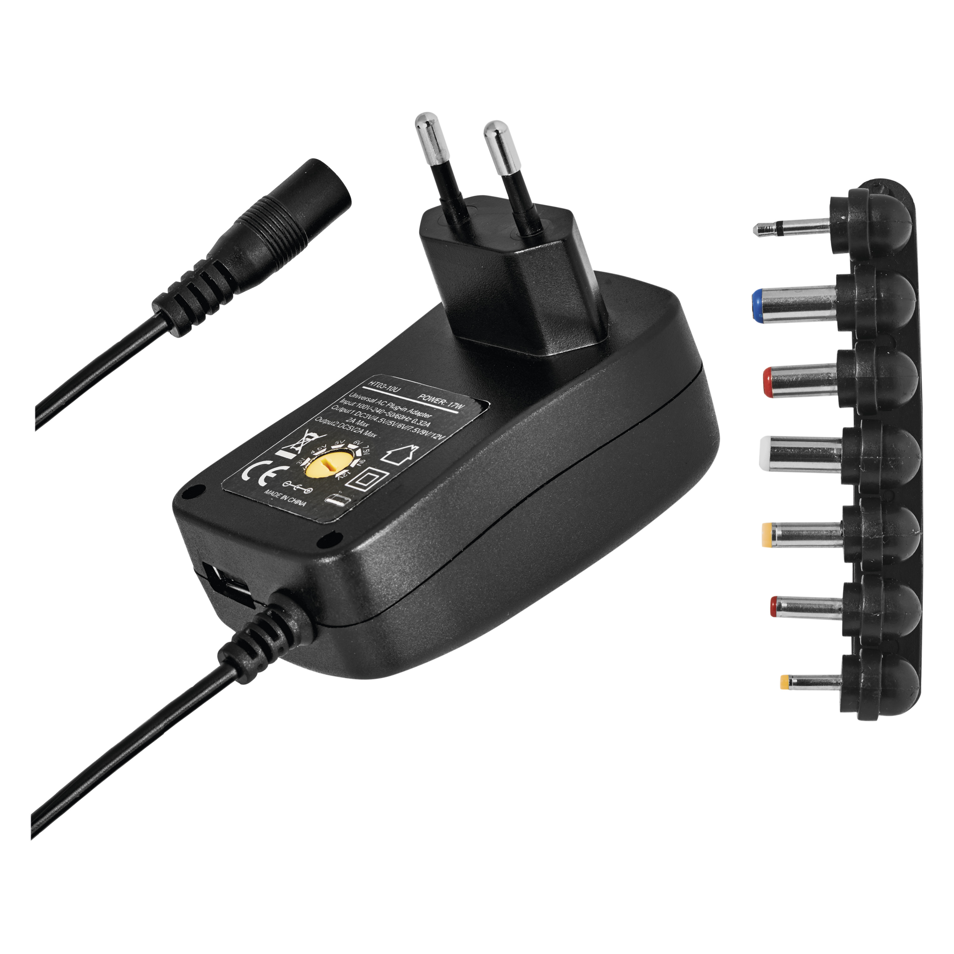 Adaptor incarcator universal Emos, 7 mufe, 1000 ma, 2 A/10 W, iesire USB, negru