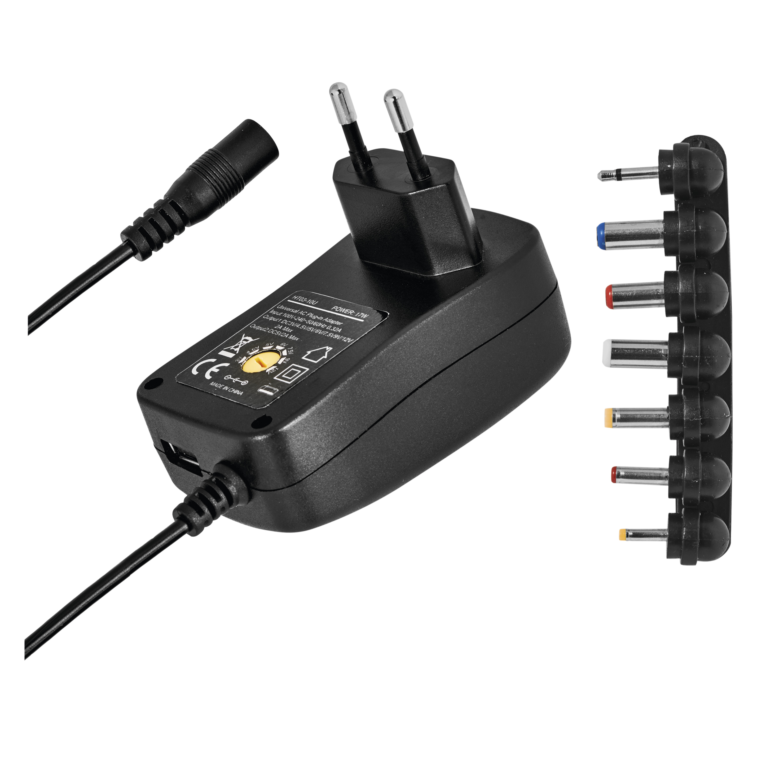 Adaptor incarcator universal Emos, 7 mufe, 2250 ma, 2 A/10 W, iesire USB, negru