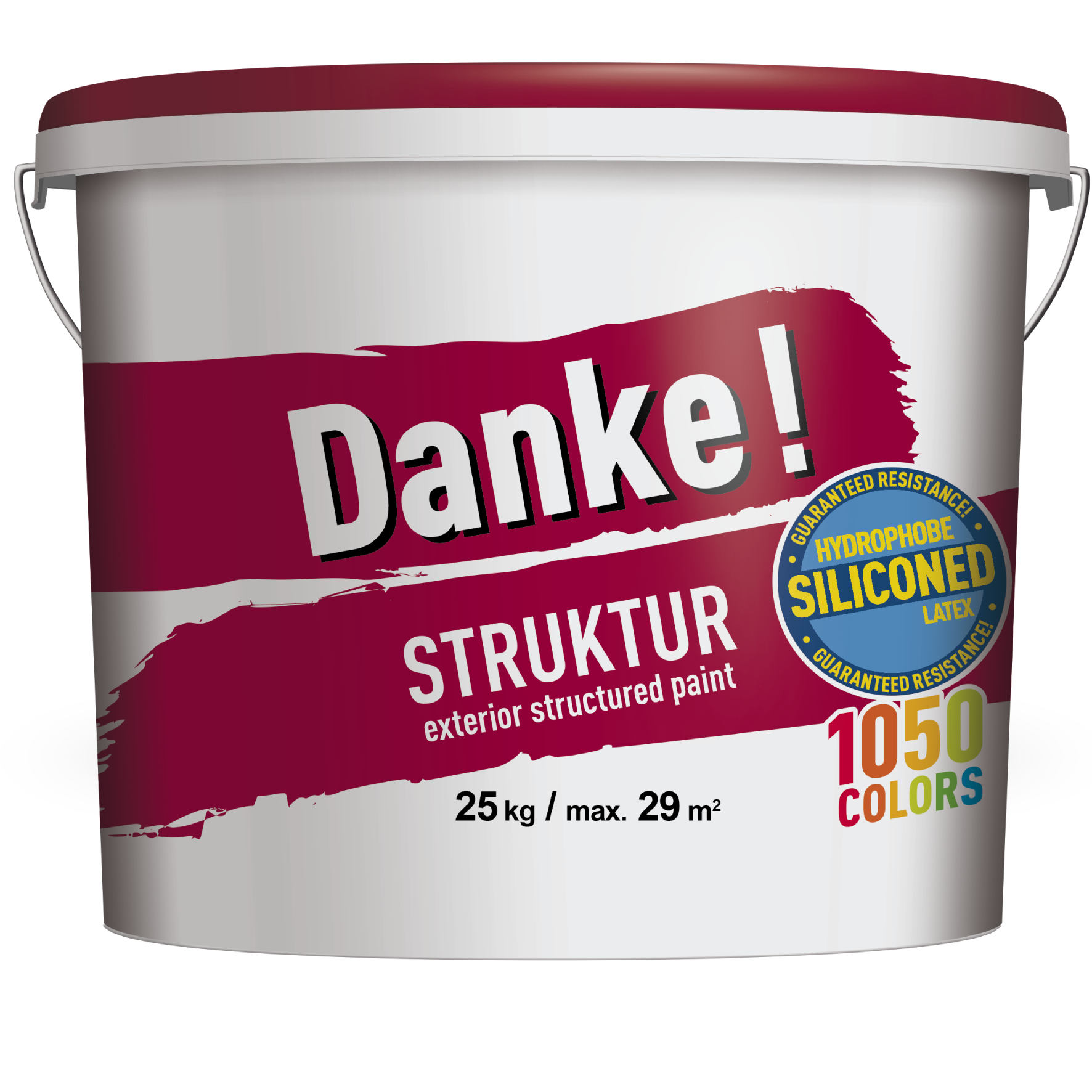 Tencuiala decorativa siliconica Danke Struktur, aspect praf de piatra, granulatie 1.5 mm, exterior, alb, 25 kg