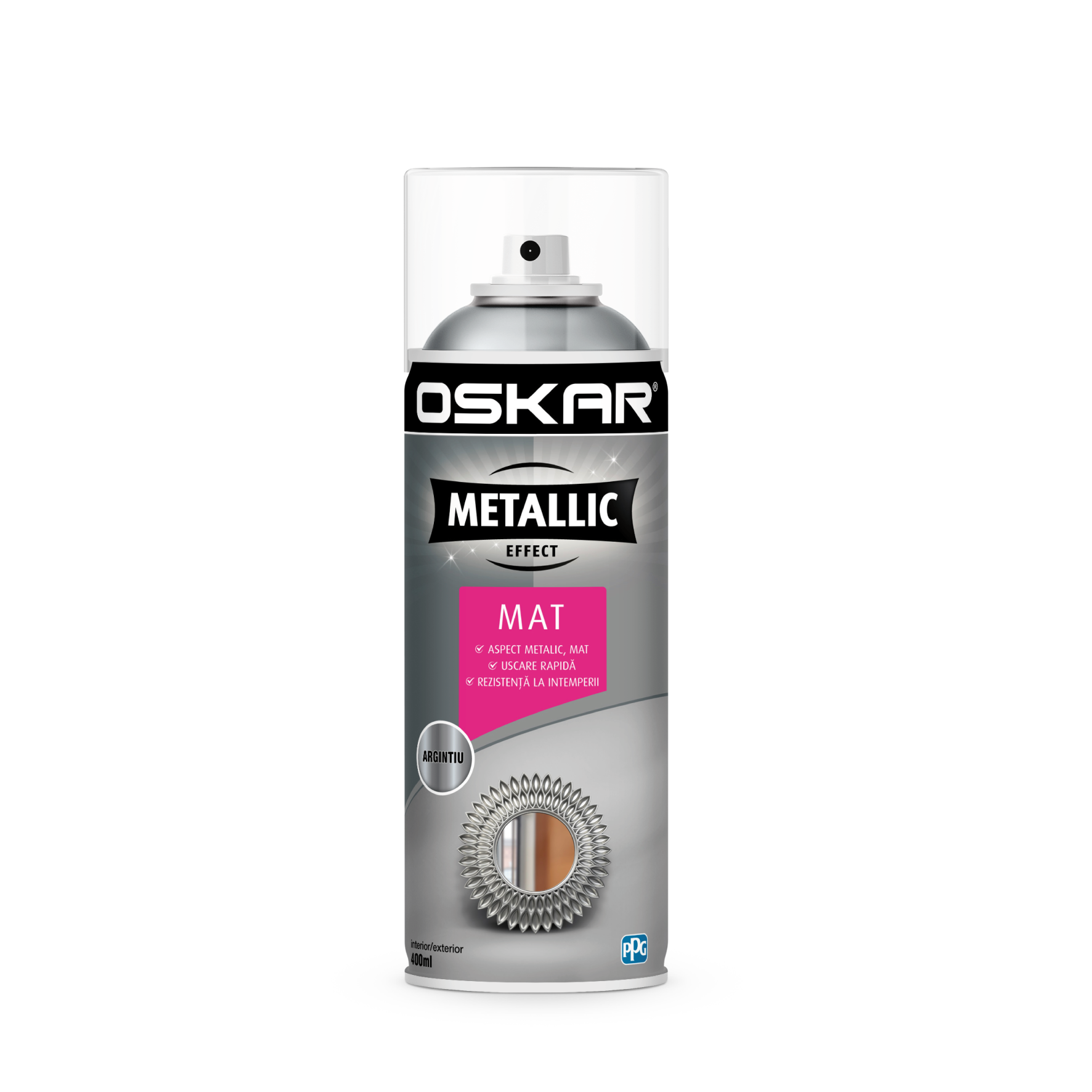 Vopsea spray Oskar Metallic Effect, argintiu, mat, interior/exterior, 400 ml