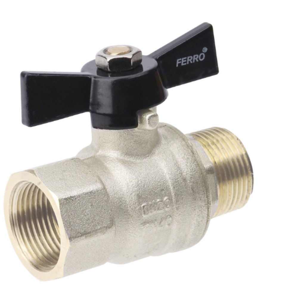 Robinet cu sfera Ferro KMH21E, alama, filet interior-exterior, 3/4