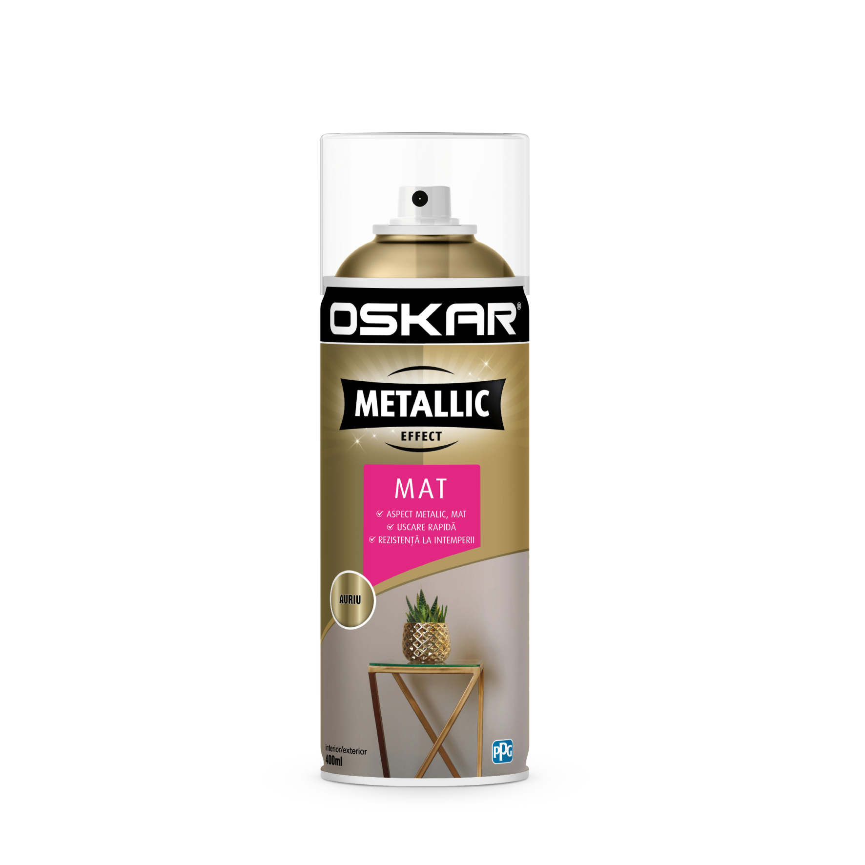 Vopsea spray Oskar Metallic Effect, auriu, mat, interior/exterior, 400 ml