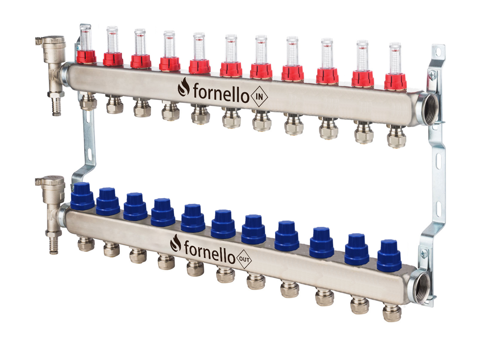 Distribuitor-Colector Fornello echipat cu debitmetre robineti si aerisitoare inox filet interior 11 cai 1