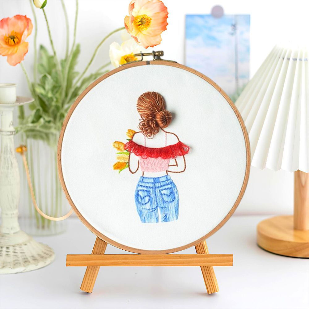 Kit Broderie DIY, Silhouette, Fata cu parul prins