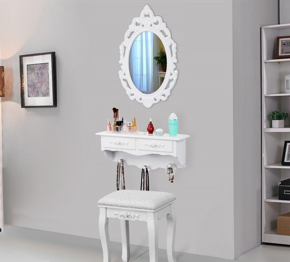 SEA216 - Set oglinda, raft si scaun toaleta cosmetica machiaj, vanity title=SEA216 - Set oglinda, raft si scaun toaleta cosmetica machiaj, vanity