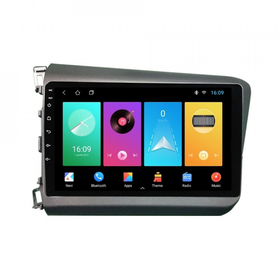 Navigatie dedicata cu Android Honda Civic IX Sedan 2011 - 2015, 2GB RAM, Radio GPS Dual Zone, Display HD IPS 9" Touchscreen, Internet Wi-Fi, Bluetooth, MirrorLink, USB