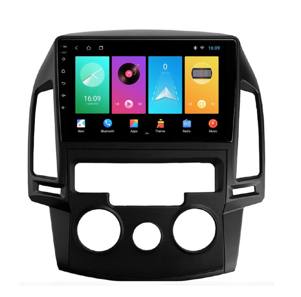 Navigatie dedicata cu Android Hyundai i30 2007 - 2012, clima manuala, 2GB RAM, Radio GPS Dual Zone, Display HD IPS 9" Touchscreen, Internet Wi-Fi, Bluetooth, MirrorLink, USB