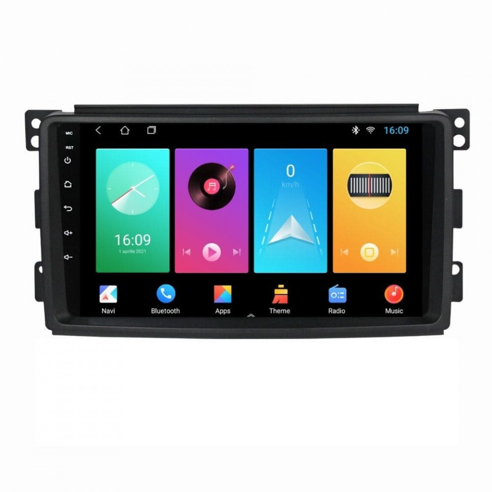 Navigatie dedicata cu Android Smart Fortwo 2007 - 2010, 1GB RAM, Radio GPS Dual Zone, Display HD IPS 9" Touchscreen, Internet Wi-Fi, Bluetooth, MirrorLink, USB