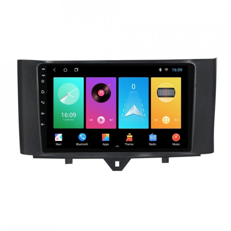 Navigatie dedicata cu Android Smart Fortwo 2011 - 2014, 2GB RAM, Radio GPS Dual Zone, Display HD IPS 9" Touchscreen, Internet Wi-Fi, Bluetooth, MirrorLink, USB