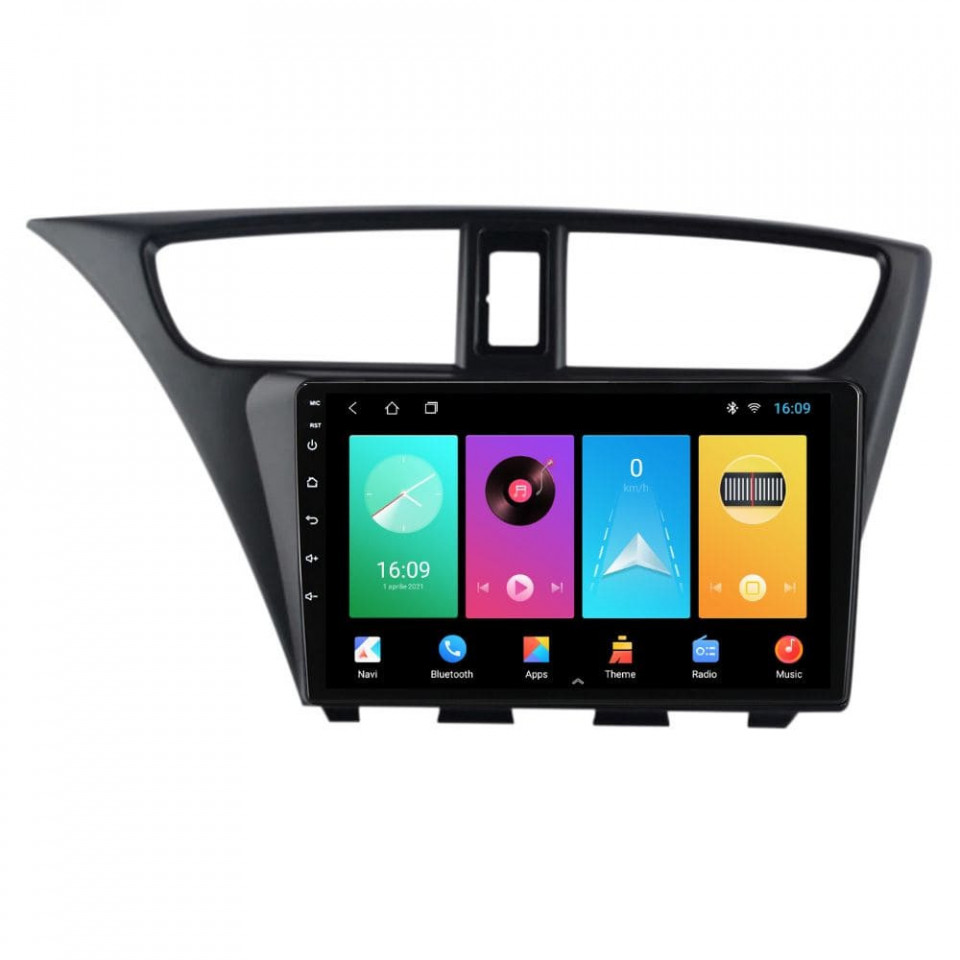 Navigatie dedicata cu Android Honda Civic IX Hatchback 2011 - 2015, 1GB RAM, Radio GPS Dual Zone, Display HD IPS 9" Touchscreen, Internet Wi-Fi, Bluetooth, MirrorLink, USB