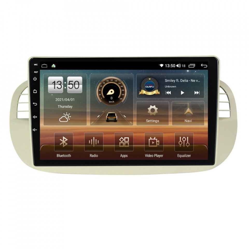 Navigatie dedicata cu Android Fiat 500 2007 - 2015, gri, 4GB RAM, Radio GPS Dual Zone, Display HD QLED 9" Touchscreen, Internet Wi-Fi si slot SIM 4G, Bluetooth, MirrorLink, USB