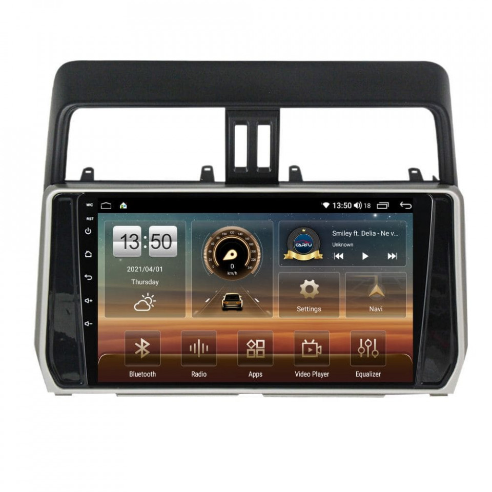 Navigatie dedicata cu Android Toyota Land Cruiser Prado J150 dupa 2017, 4GB RAM, Radio GPS Dual Zone, Display HD QLED 10" Touchscreen, Internet Wi-Fi si slot SIM 4G, Bluetooth, MirrorLink, USB