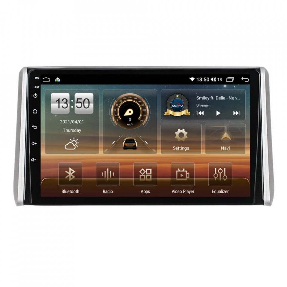 Navigatie dedicata cu Android Toyota Rav4 V dupa 2018, 4GB RAM, Radio GPS Dual Zone, Display HD QLED 10" Touchscreen, Internet Wi-Fi si slot SIM 4G, Bluetooth, MirrorLink, USB