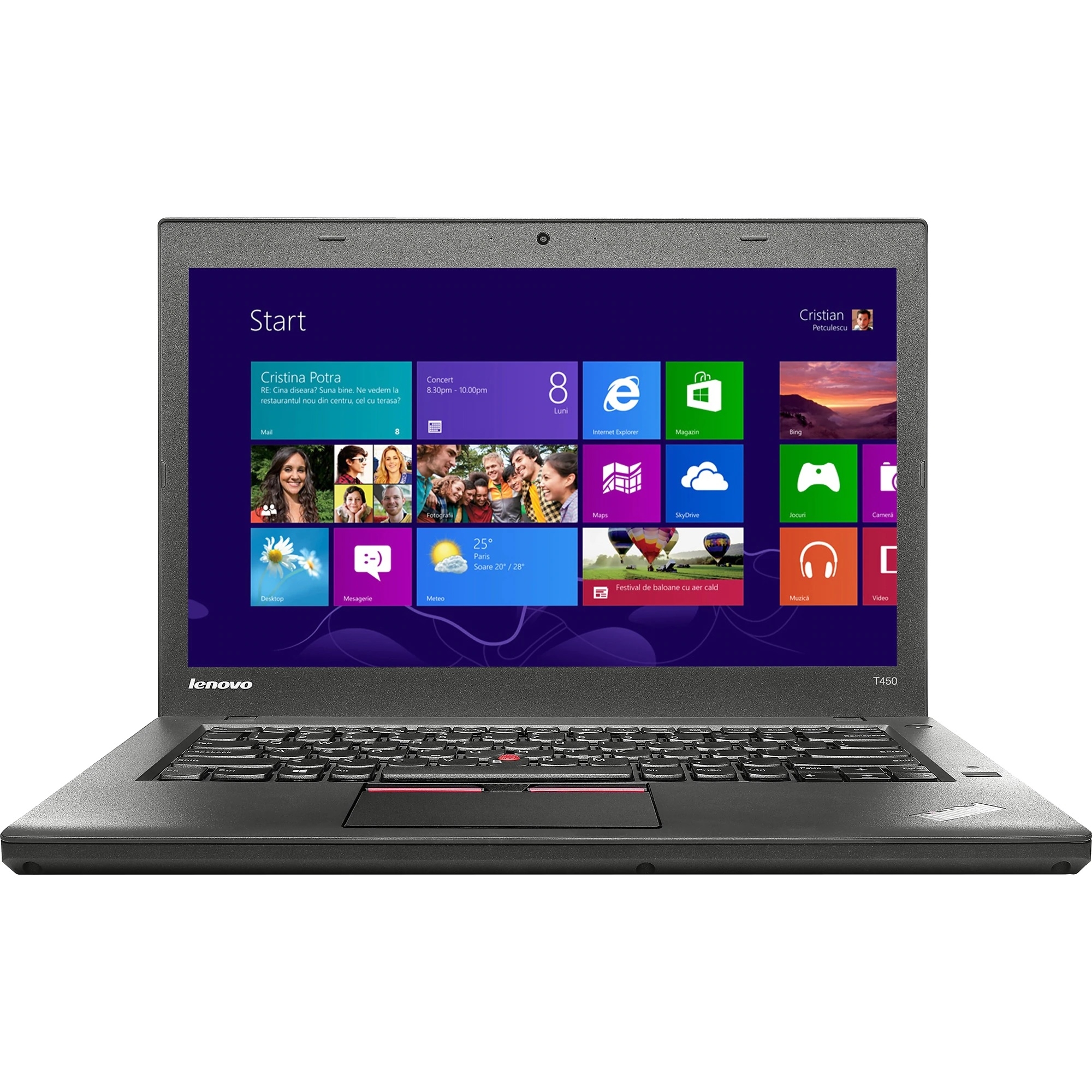 Laptop Lenovo ThinkPad T450,  Intel Core i5-5300U, 2.30 GHz, HDD: 256 GB SSD, RAM: 8 GB, video: Intel HD Graphics 5500, webcam, 14' LCD, 1600 x 900