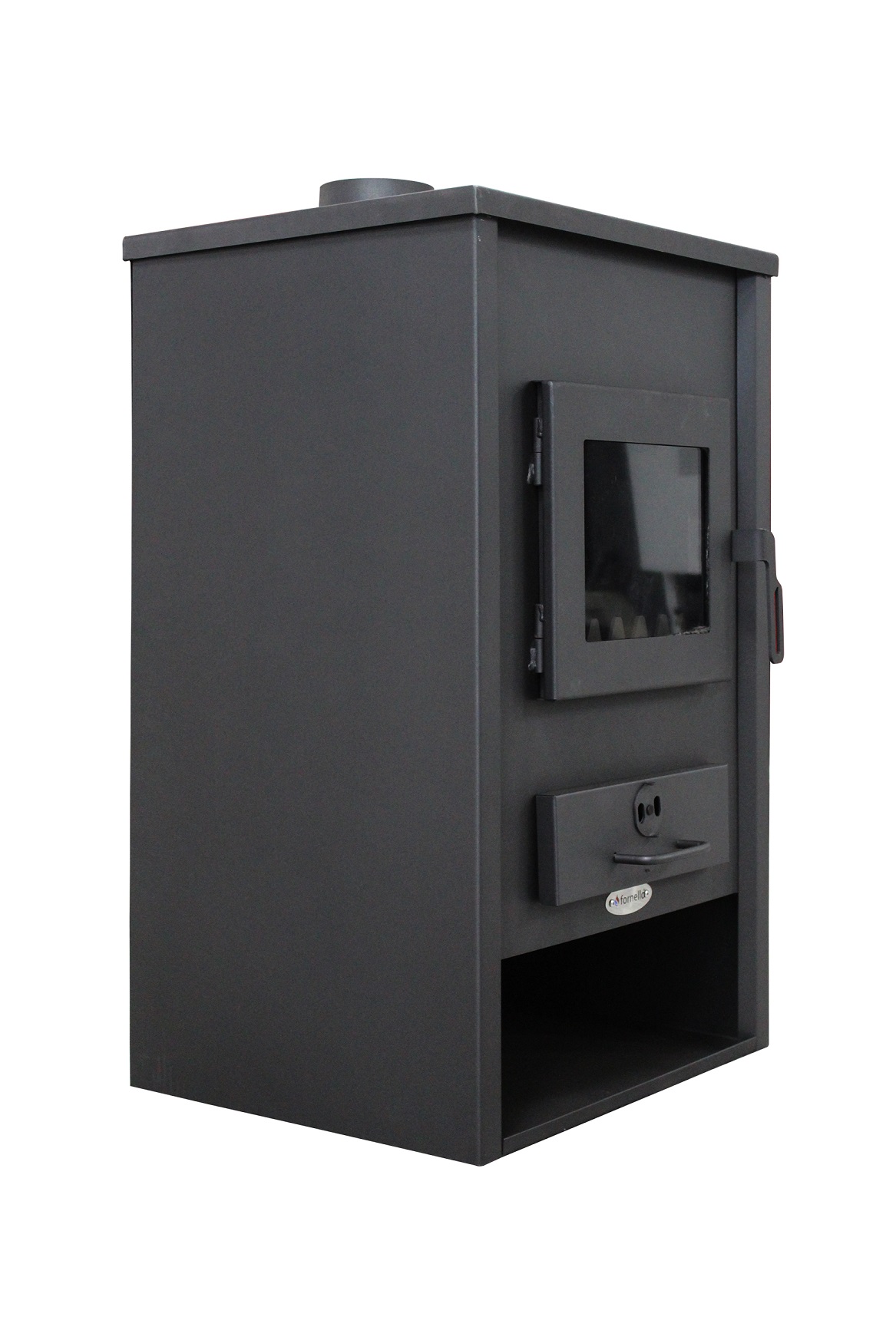 Pachet incalzire si apa calda pentru 2 camere Termosemineu pe lemne brichete si carbune Fornello B2E 14 kW 46x45x91 cm boiler termoelectric 80l vas expansiune pompa circulatie kit evacuare calorifere si kit montaj