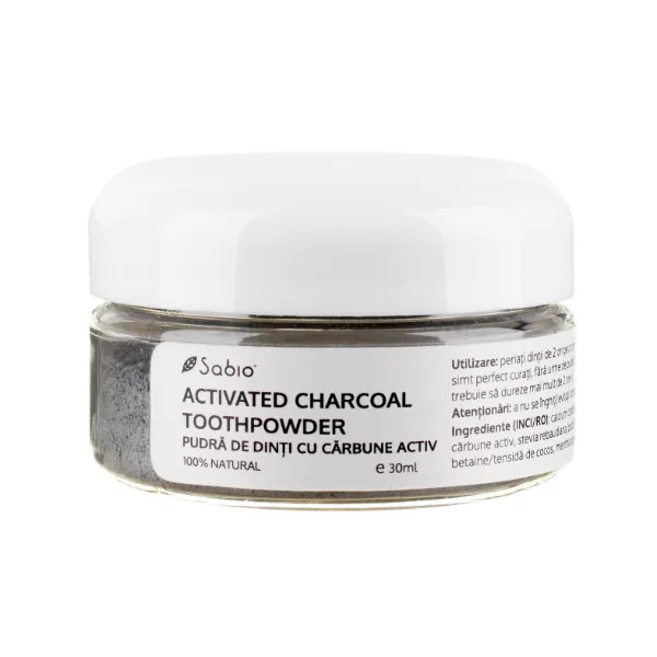 Pudra de dinti cu carbune activ, Sabio (Gramaj: 30 g, Concentratie: Pudra de dinti)