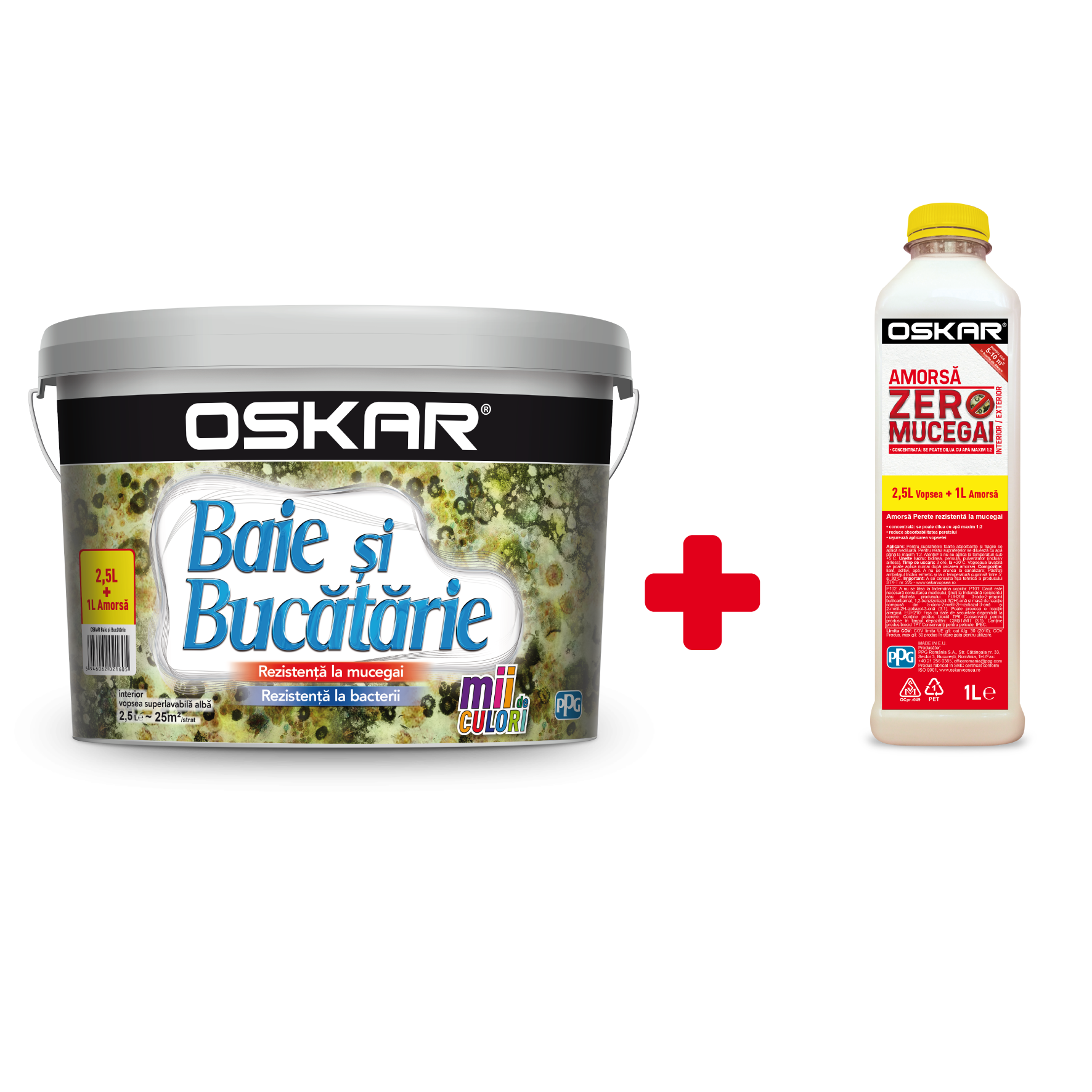 Vopsea lavabila interior Oskar baie si bucatarie, alb, 2.5 l + Amorsa 1 l