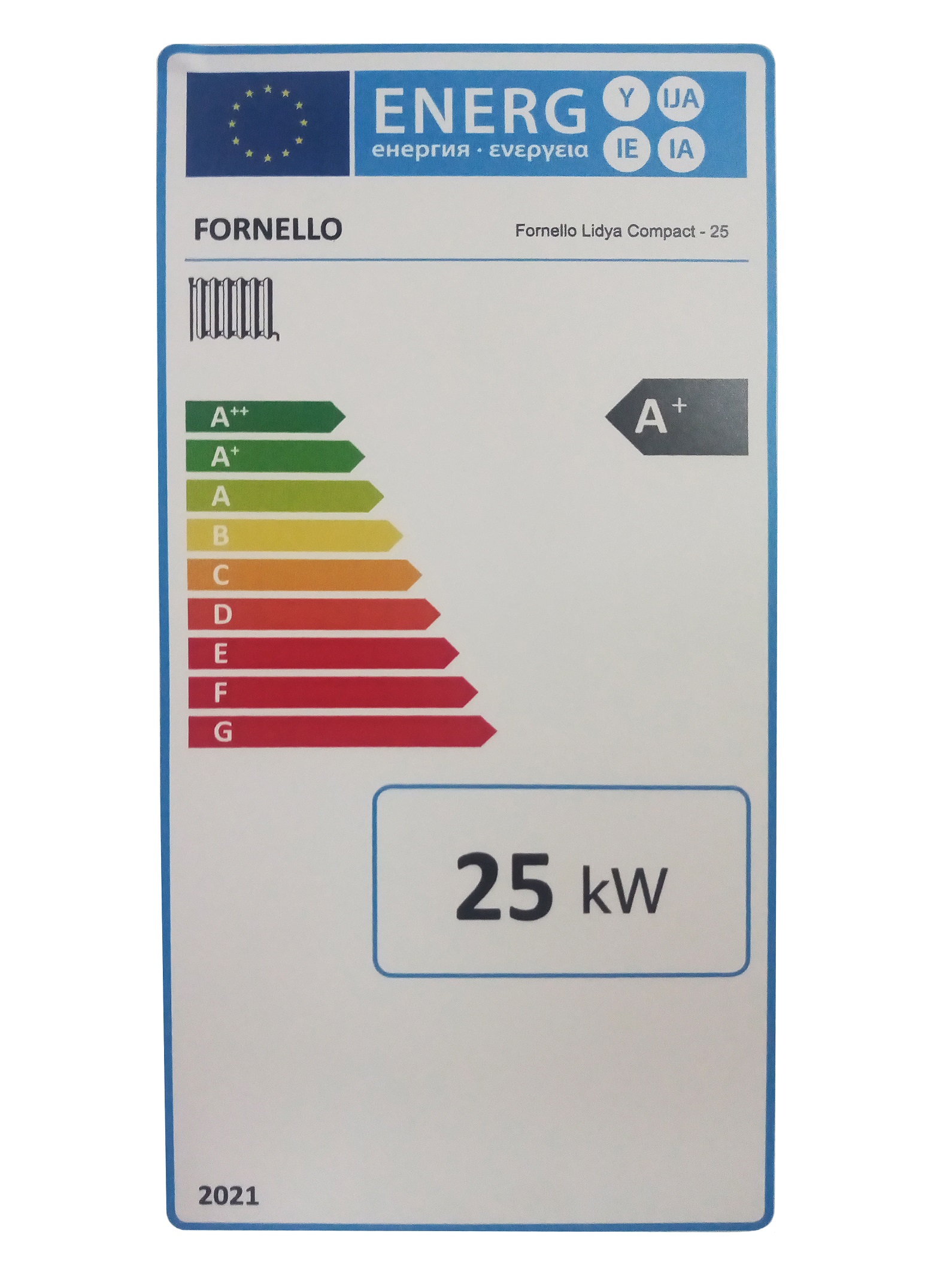 Centrala termica automata pe peleti Fornello Lidya Compact Prestige 25 kw echipata cu pompa Grundfos vas manometru supapa arzator inox curatare automata arzator si schimbator de caldura A+ elimina automat cenusa buncar 240 litri