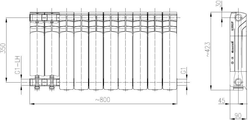 Radiator (calorifer) din aluminiu Fornello G350F 10 elementi inaltime 350 mm