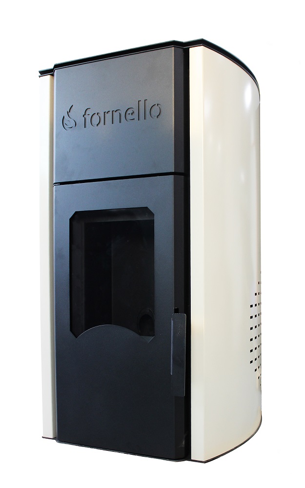 Pachet control de la distanta Termosemineu centrala pe peleti Fornello Royal 30 kw echipat cu pompa de circulatie vas expansiune  supapa siguranta buncar 30 kg automatizare culoare crem pana la 200 mp si termostat Wi-Fi Salus IT 800