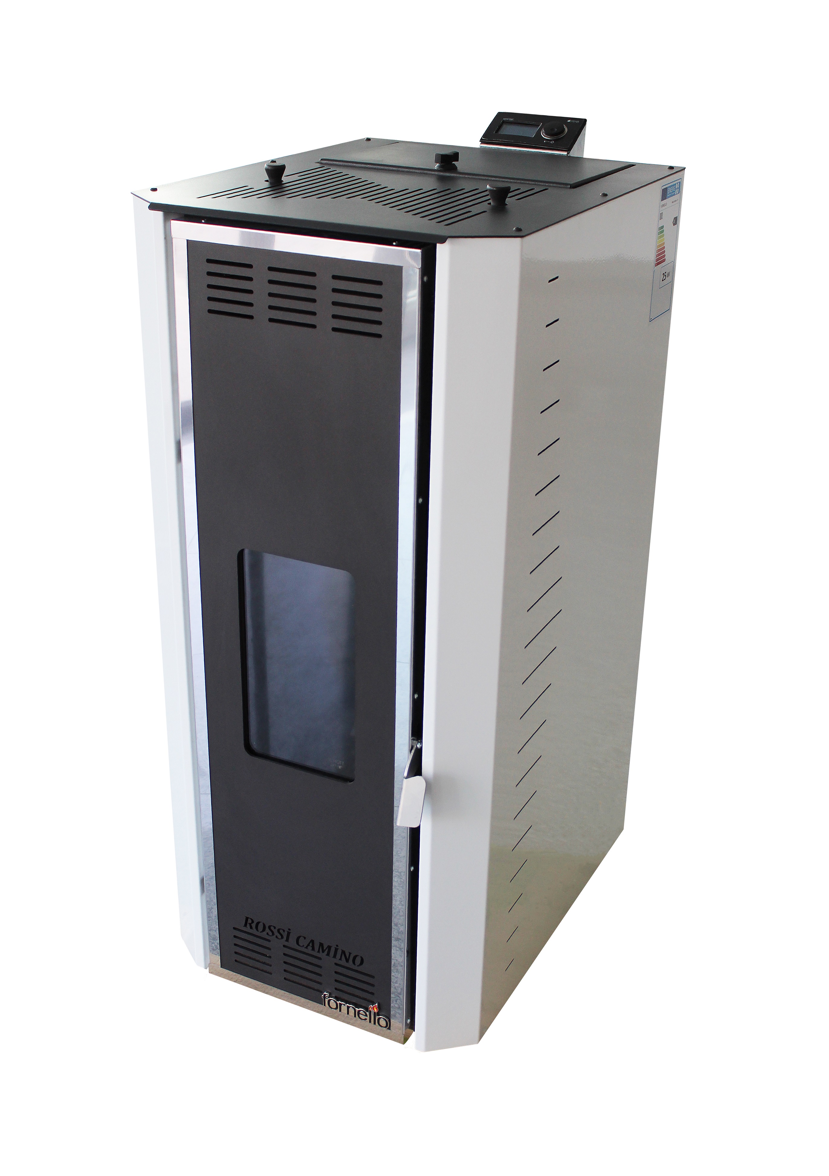 Pachet control de la distanta Termosemineu pe peleti Fornello Camino Rossi 35 kW pompa Grundfos vas expansiune arzator inox si termostat Wi-Fi Salus IT 800