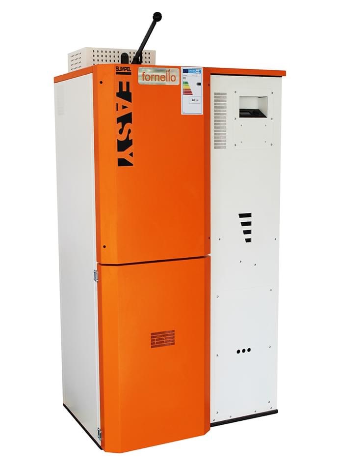Pachet control de la distanta Centrala pe peleti Fornello Slimpel Easy 40 kw arzator din inox pompa tiraj fortat buncar 88 kg si termostat Wi-Fi Salus IT 800